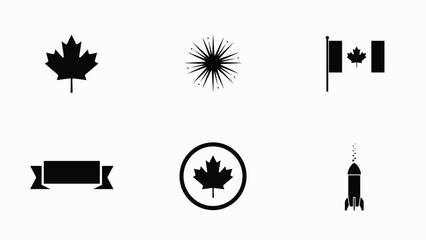 Obraz premium Minimalist black icon set featuring canadian symbols and celebration elements for design.
