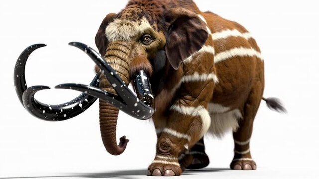Big bull elephant with branched ivory tusks