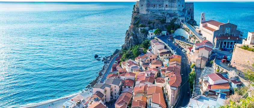 Scilla, Calabria. Ruffo Castle and cityscape