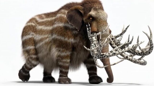 Big bull elephant with branched ivory tusks