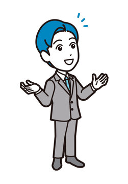 Illustration of a businessman having a flash of inspiration, realizing something, and feeling impressed.