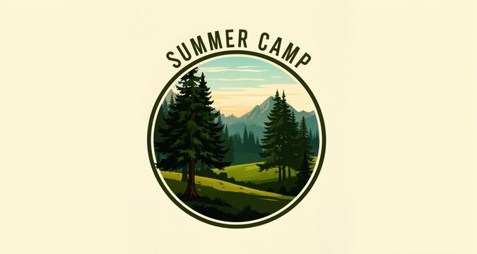 camp illustration summer graphic landscape design forest badge tree
