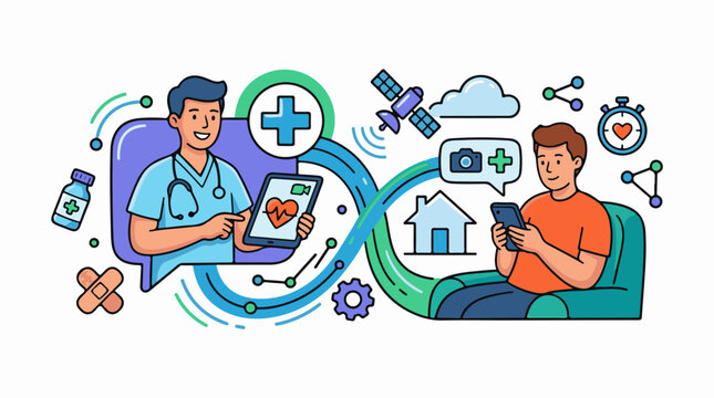 Doctor and patient interact digitally for telehealth services showing modern healthcare connection