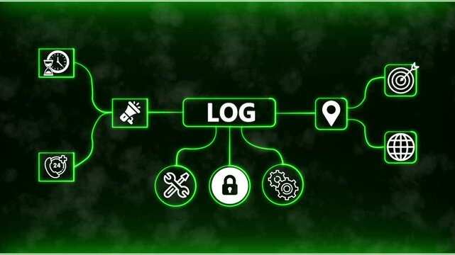LOG Management System Network Animation with Business Process Icons and Digital Workflow Concept