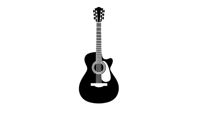 Black electric guitar with white pickguard and tuning pegs.