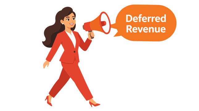 Businesswoman announcing deferred revenue with megaphone.