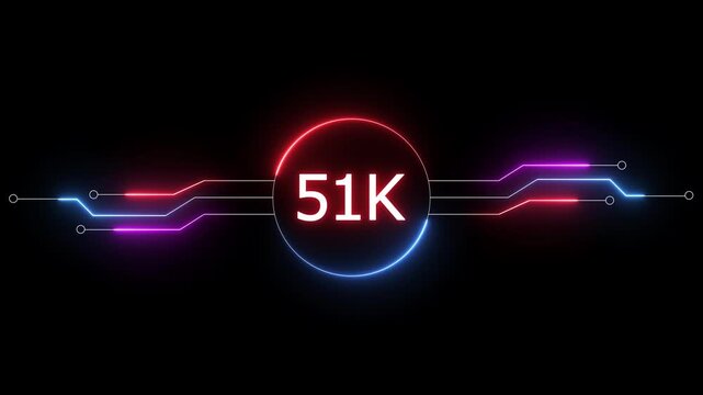 Neon social media followers or subscribers. Neon 51K celebration text animation background. on a black background. and creating a stunning 4k video.