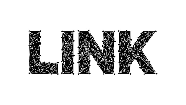 Word link in bold black letters filled with white digital network plexus pattern vector graphic
