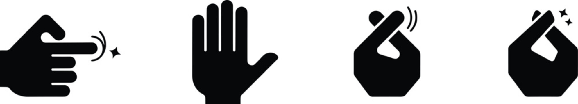 Human hand gestures silhouette vector icon set containing pointing finger snapping fingers open palm stop sign and korean mini heart symbol for interactive interface touch navigation