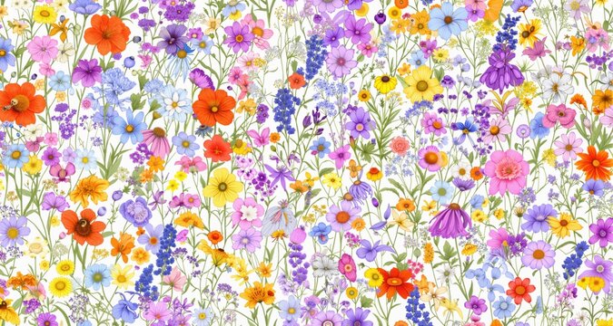 seamless background with colorful wild summer flowers 
