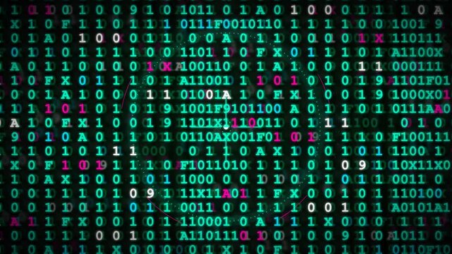 Abstract cybernetic falling data matrix code green hacker