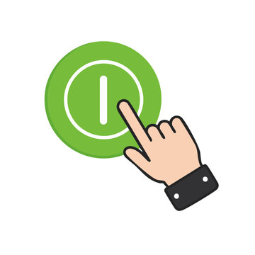 Hand pressing green pause button icon