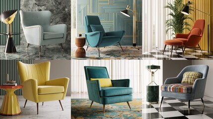 Fototapeta premium Stylish chairs fill modern living rooms.