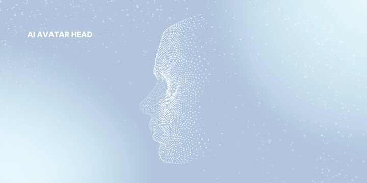 Sci-fi ai avatar head surrounded by floating holograms