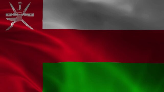 Oman National Flag Waving in Wind Realistic Fabric Texture Background Animation