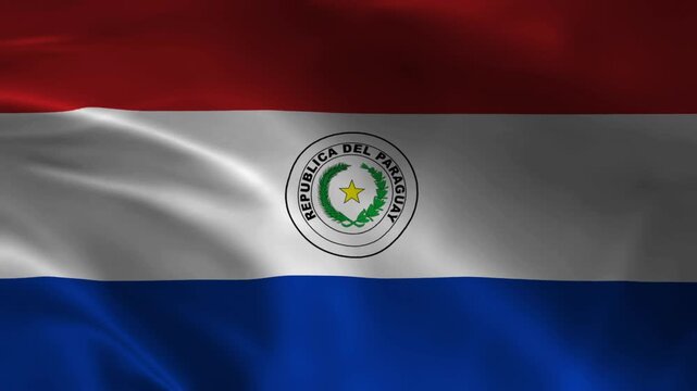 Paraguay National Flag Waving in Wind Realistic Fabric Texture Background Animation
