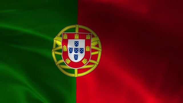 Portugal National Flag Waving in Wind Realistic Fabric Texture Background Animation