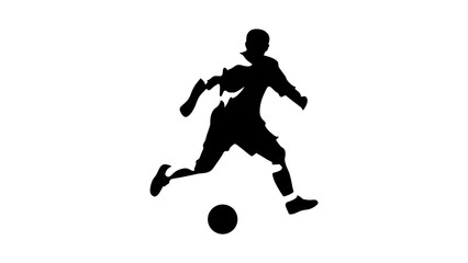 Fototapeta premium Black silhouette of a person playing soccer with a ball.