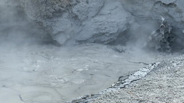 Yellowstone National Park - Mud Volcano and boiling mud from the Mud Volcano Trail