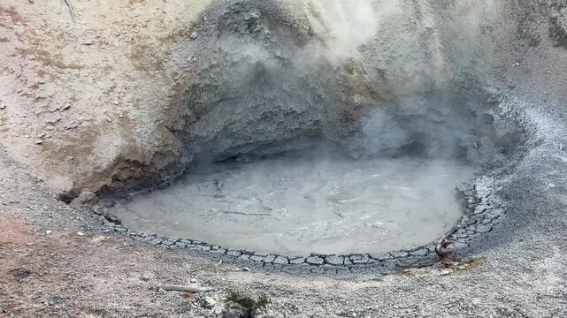 Volcano and boiling mud from the Mud Volcano Trail in Yellowstone