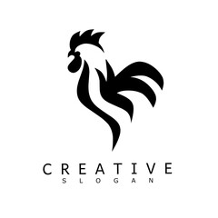 Minimalist black rooster silhouette logo design  perfect for poultry farms, traditional restaurants, agricultural branding, or creative animal mascots © pramurti