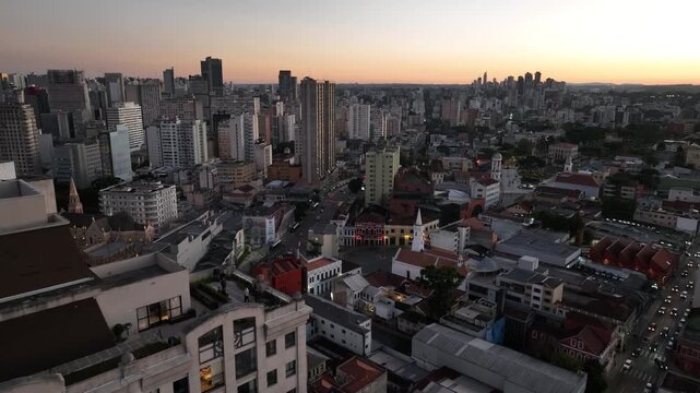 Downtown Curitiba, Paran&aacute;. Aerial view at sunset.