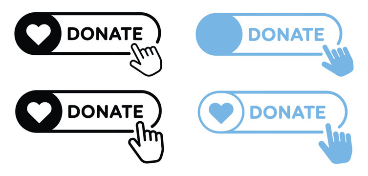 Donate button click icon featuring charity support online donation fundraising contribution symbol with modern flat vector design