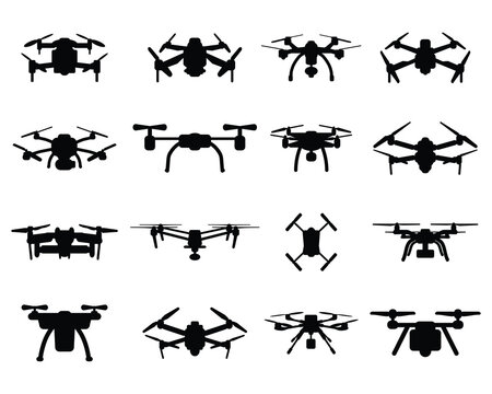 Set of silhouettes of different drones