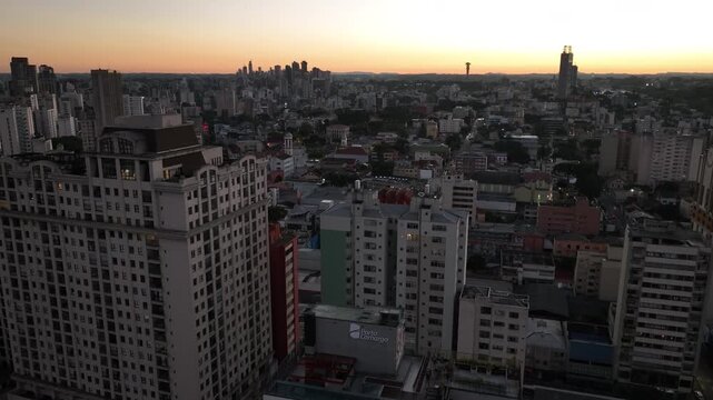Downtown Curitiba, Paran&aacute;. Aerial view at sunset.