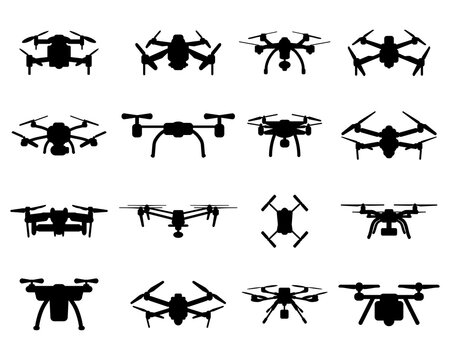 Set of silhouettes of different drones