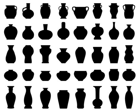 Black silhouettes of pottery and vases
