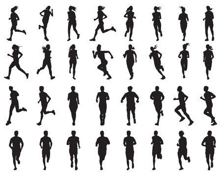 Black silhouettes of runners