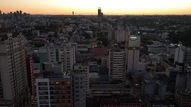 Downtown Curitiba, Paran&aacute;. Aerial view at sunset.