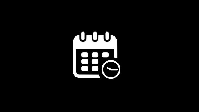 4K Time management ui icon white line animation. Calendar page with clock. Scheduling events with office supplies. Agenda animated user interface element on transparent background. 