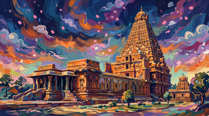 Obraz premium Brihadeeswarar Temple Thanjavur Heritage Landmark Artwork