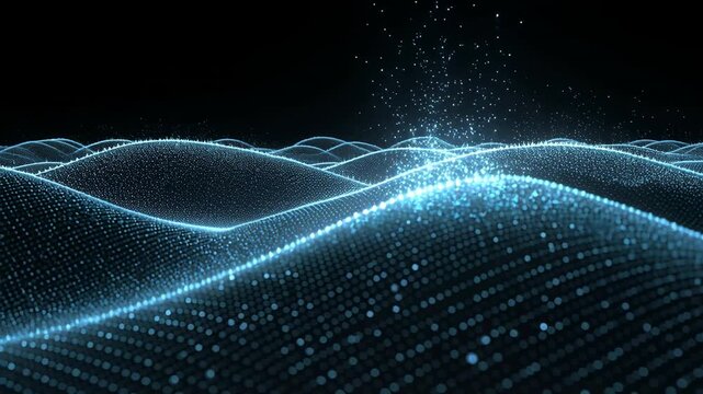 Showing center particle mesh with glowing ridges in dark void, reacting to pulse and sending sparks