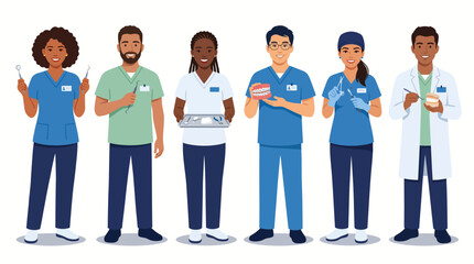 Obraz premium Dental Team Medical Professionals Illustration in Scrubs