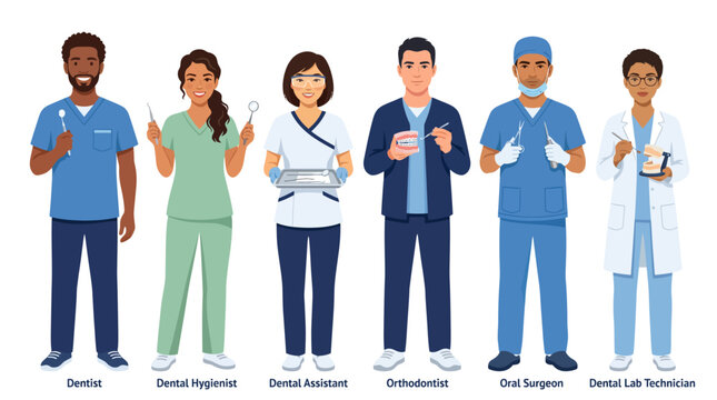 Dental Team Portrait Illustration for Clinic Marketing