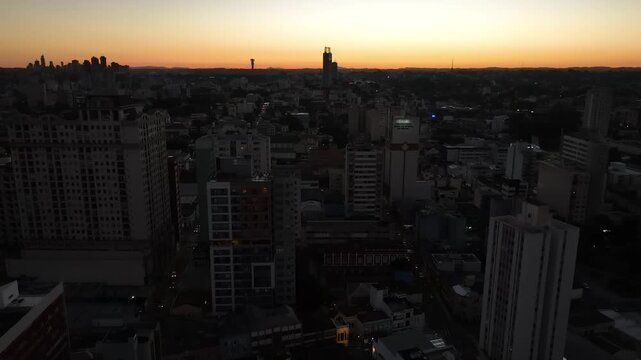 Downtown Curitiba, Paran&aacute;. Aerial view at sunset.
