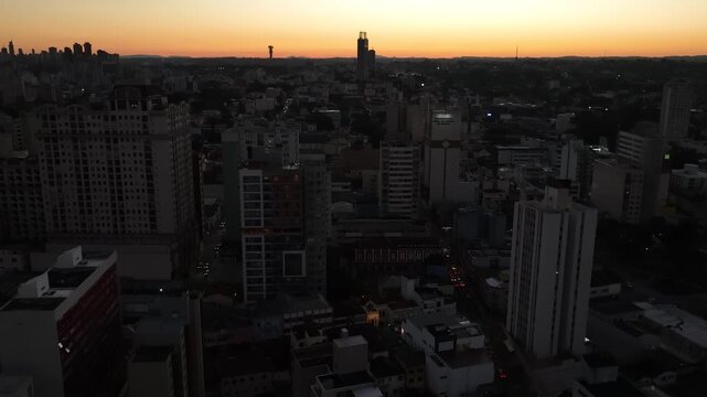 Downtown Curitiba, Paran&aacute;. Aerial view at sunset.