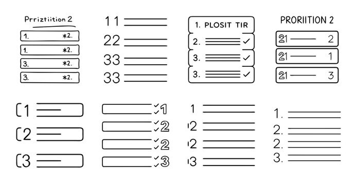 Numbered form with priority labels - Minimalist vector form showing numbered rows with priority checkboxes for data organization or task management.