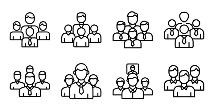 People icons in various group sizes and activities - Set of diverse vector icons showing groups of people in different sizes and activities for easy visual communication.