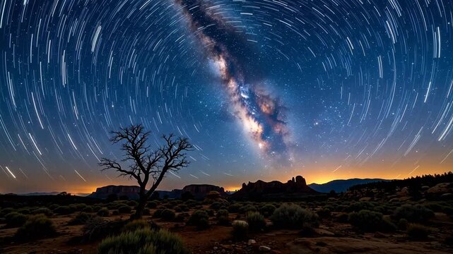 Summer Night Milky Way Arch Over Wild Landscape
