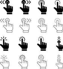 Fototapeta premium Touchscreen Hand Gestures and Click Cursor Icon Vector Set