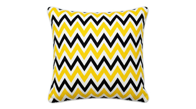 Square throw pillow with bold yellow and black zigzag pattern.