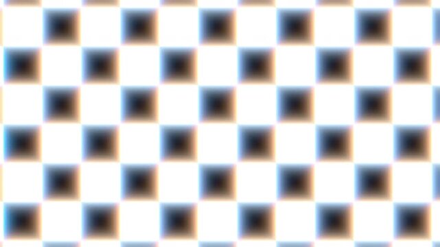 Glowing Black and White Squares Moving Sideways with Soft Chromatic Aberration.