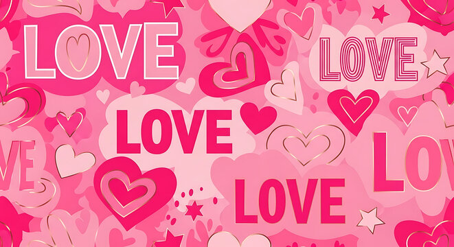 Love word and heart shapes pattern a vibrant pink and white romantic design affection amorous