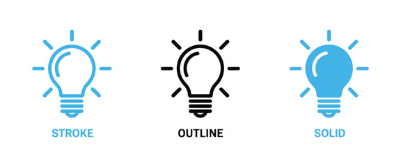 Light bulb icon editable stroke outline and solid vector styles for idea energy innovation and creativity symbols © Mizu Ahmed 00