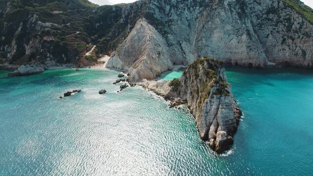 Rocky peninsula and turquoise bay at Agia Eleni Beach Cephalonia Island Greece