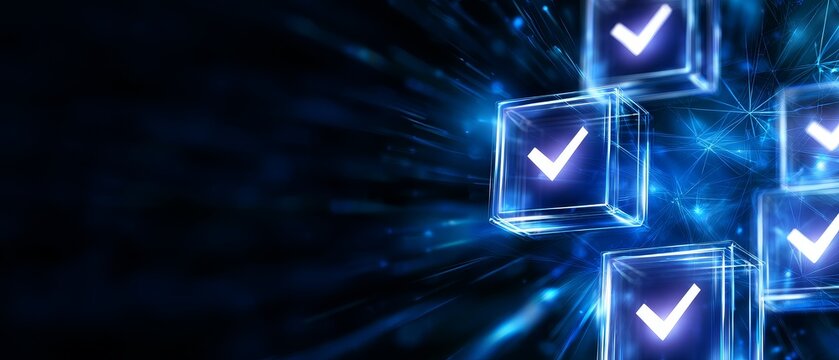 Digital voting technology secure online ballot system with checkmarks for election integrity and democracy concept